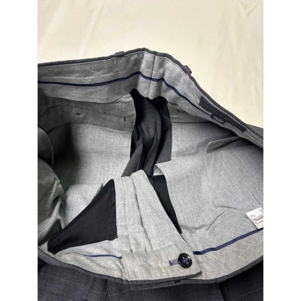 Banana Republic Classic Fit Men's Gray Plaid Wool Blend Dress Pants W34 L34